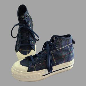 adidas Navy Plaid High-Top Sneakers